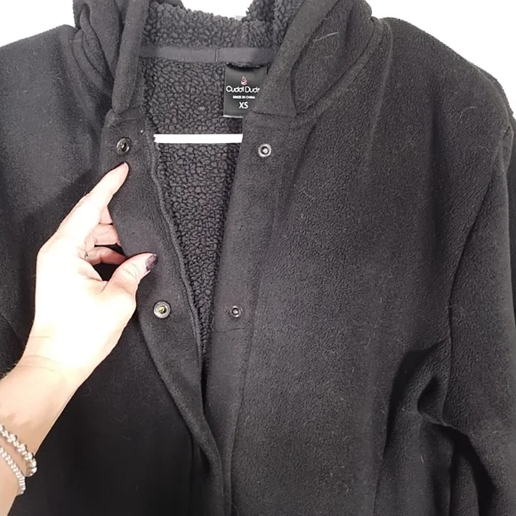 Cuddl Duds Women's XS Fleece Sherpa Snap Front Hooded Black Jacket - Picture 5 of 10